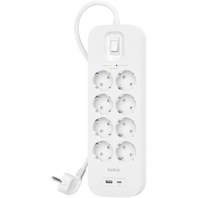 Belkin Connect Regleta con Protección contra Sobretensiones de 8 Enchufes USB-C y USB Blanco