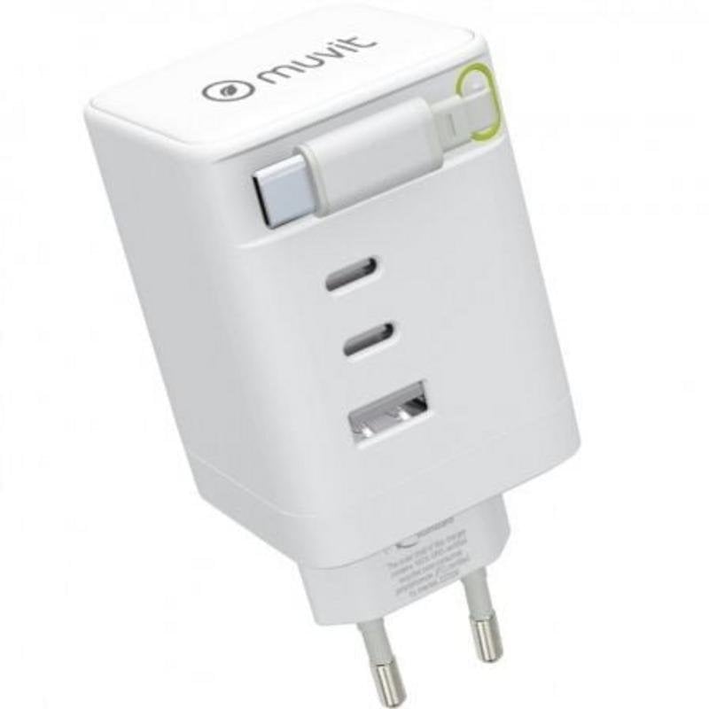 Cargador de pared Muvit For Change 100 W 3 USB-C 1 USB-A con cable retractil