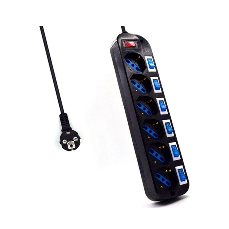 Ewent EW3851 Power Strip 6 Schuko Sockets 3500W Independent Switches 1.5m Cable Black