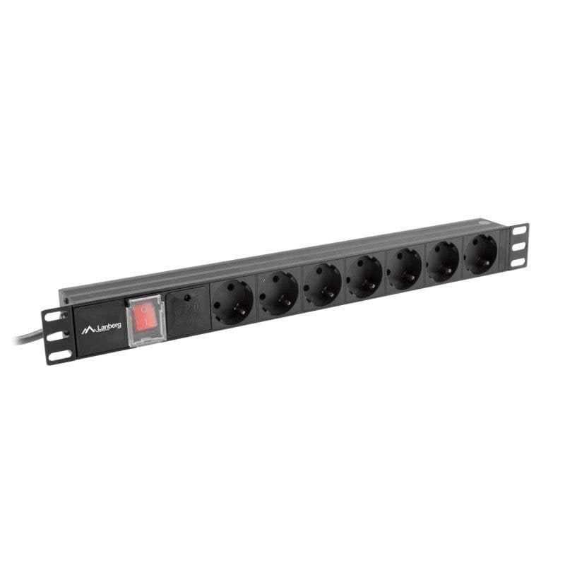 Lanberg PDU-07F-0200-IEC-BK Regleta 7 tomas Tipo F 1U Horizontal Protección Sobretensiones