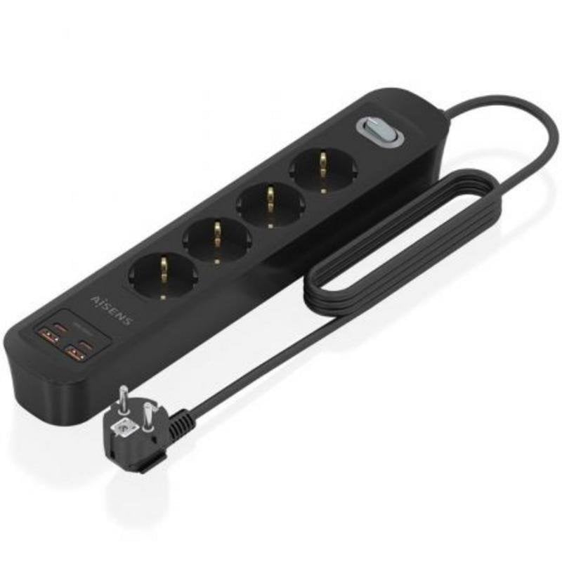 Regleta Aisens ASPS-2A2C13-BK 4 Tomas 2 USB-A 2 USB-C con Protección e Interruptor