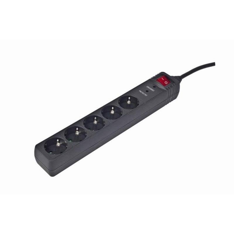 Regleta Gembird SPG5-C-5 5 tomas Tipo F 1,5m Protección Sobretensiones 16A Negro