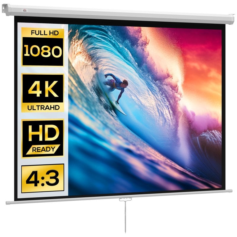 Homcom Pantalla Proyector De 84 Pulgadas Formato 4:3 4k Montaje En Pared O Techo