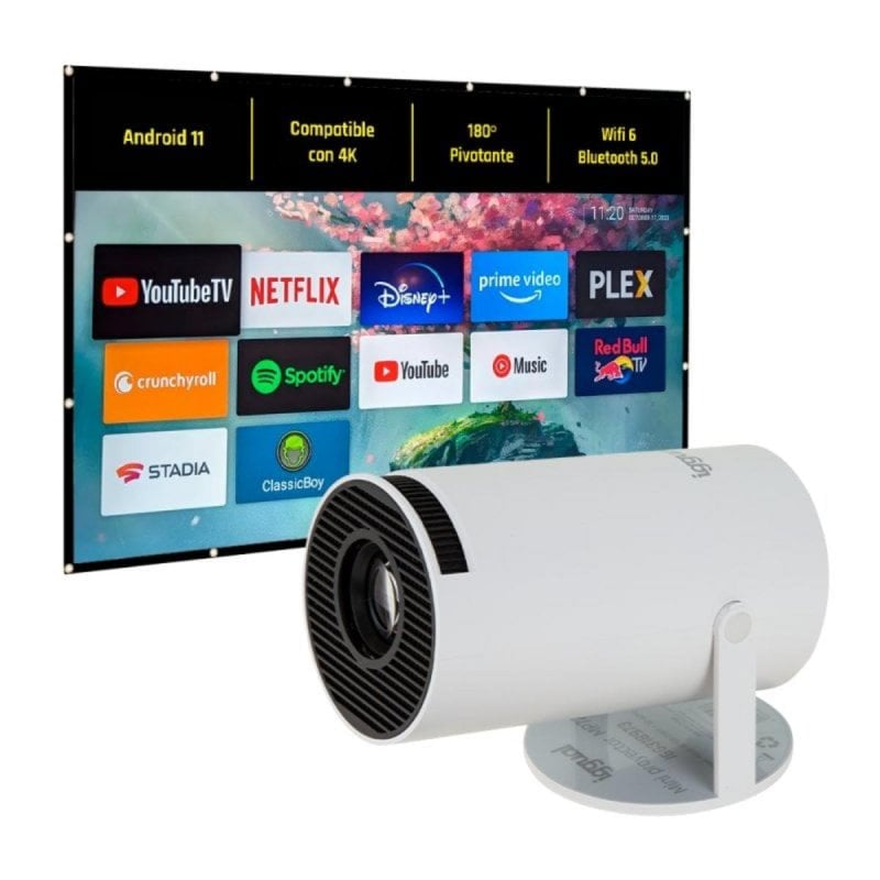 Pack Proyector iggual MP720p 120 Lúmenes LCD Wifi 6 Bluetooth Android 11 + Pantalla 100" Plegable