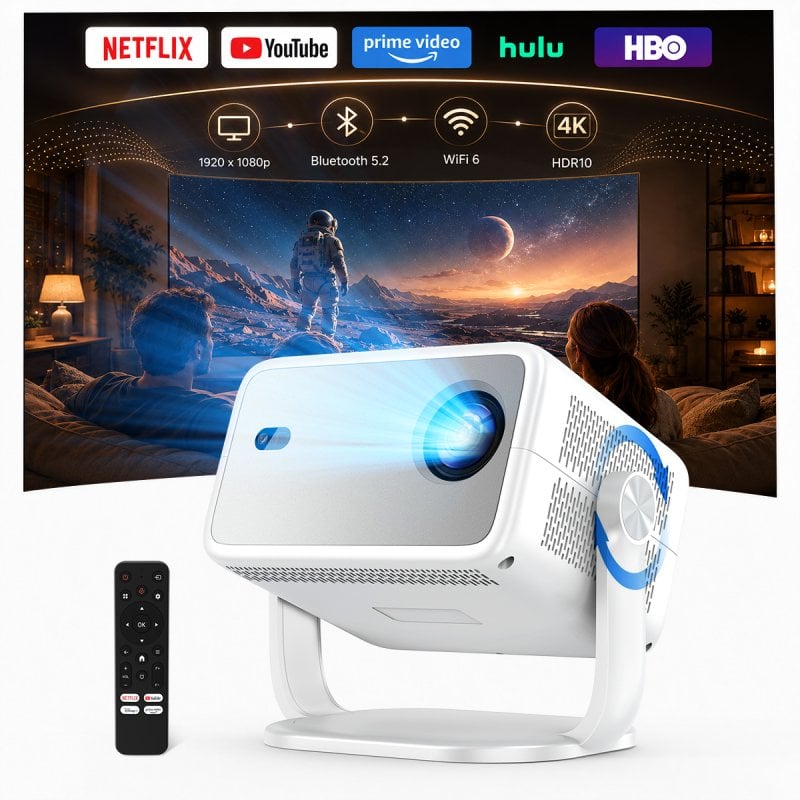Proyector Huidun PT10 1080p 1500 Lúmenes 120" LED LCD WiFi 6 Bluetooth 5.2 Smart Portátil