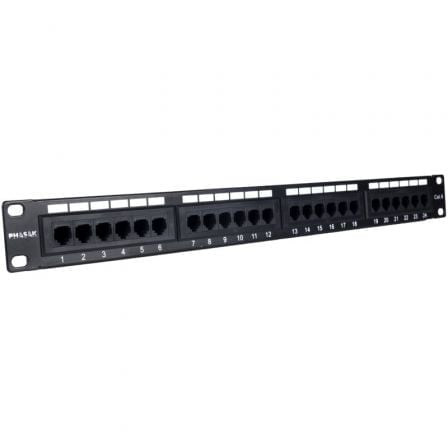 PHASAK PU 2420 patch panel, 24 Cat.6 ports, 1U UTP Dual, 19″ rack, black metal
