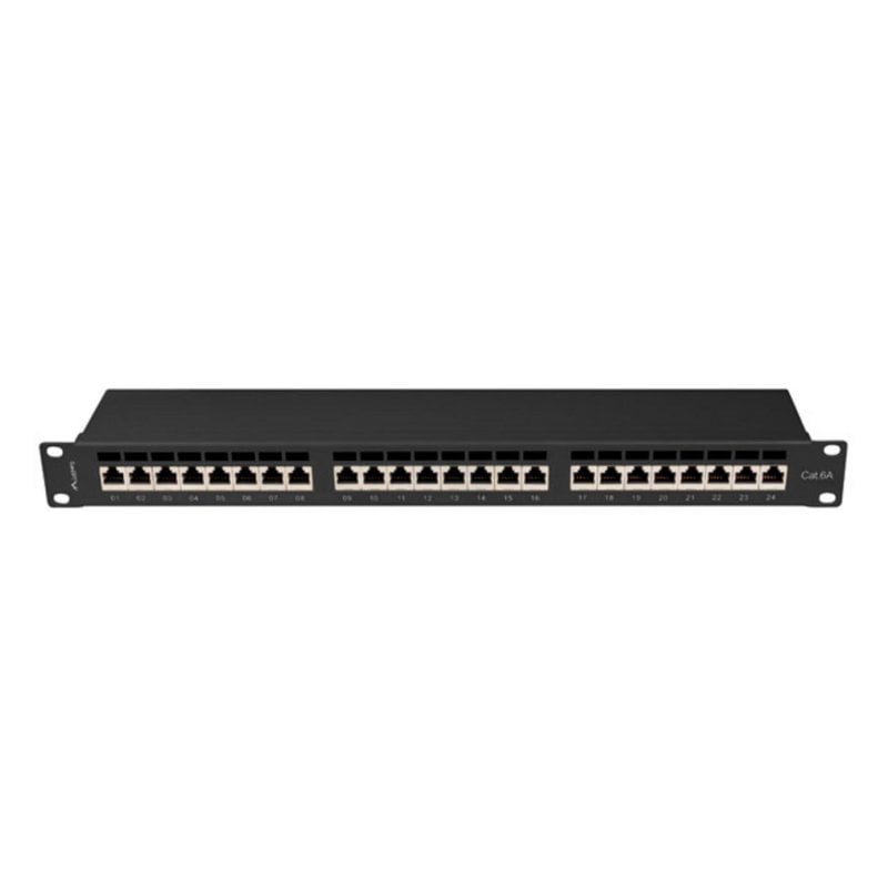 Patch panel Lanberg PPSA-1024-B Cat6a F/UTP 24 portas montagem rack 1U preto
