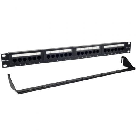 patch panel Phasak PU 2424 24P Cat.6 UTP 1U Dual con organizzatore per rack da 19″, alluminio nero