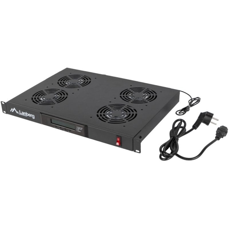 Pannello di ventilazione Lanberg AK-1503-B 1U 19", 4 ventole, LCD e termostato, nero