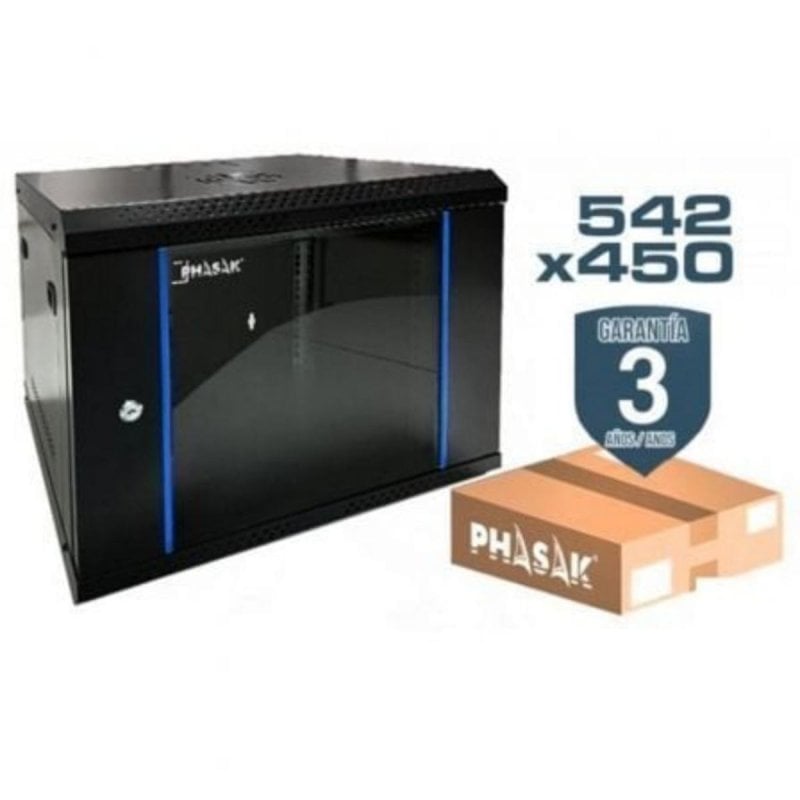 Armadio rack a parete Phasak PHO 2216D 19 pollici 16U con porta in vetro, nero, 542x450mm