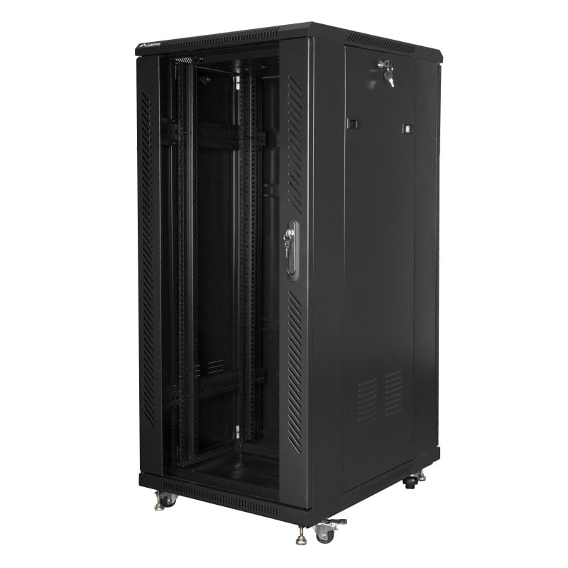 Rack independiente Lanberg FF01-6827-12BL V2 27U 1200kg 4 ventiladores LCD Termostato IP20 Negro
