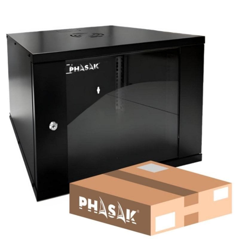 Armario rack mural Phasak PHO 2007D 7U Negro 530x400 mm Cristal templado IP20 80kg