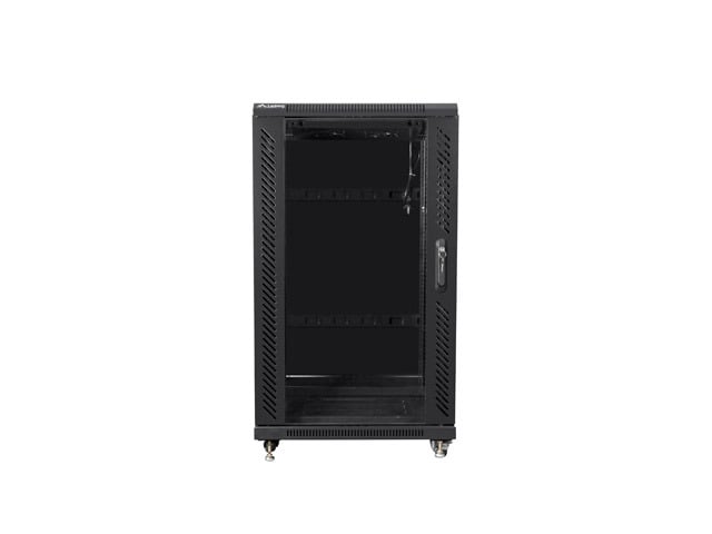 Gabinete rack independiente Lanberg FF01-6622-12B 22U 800kg negro puertas cristal/acero ventilación profesional