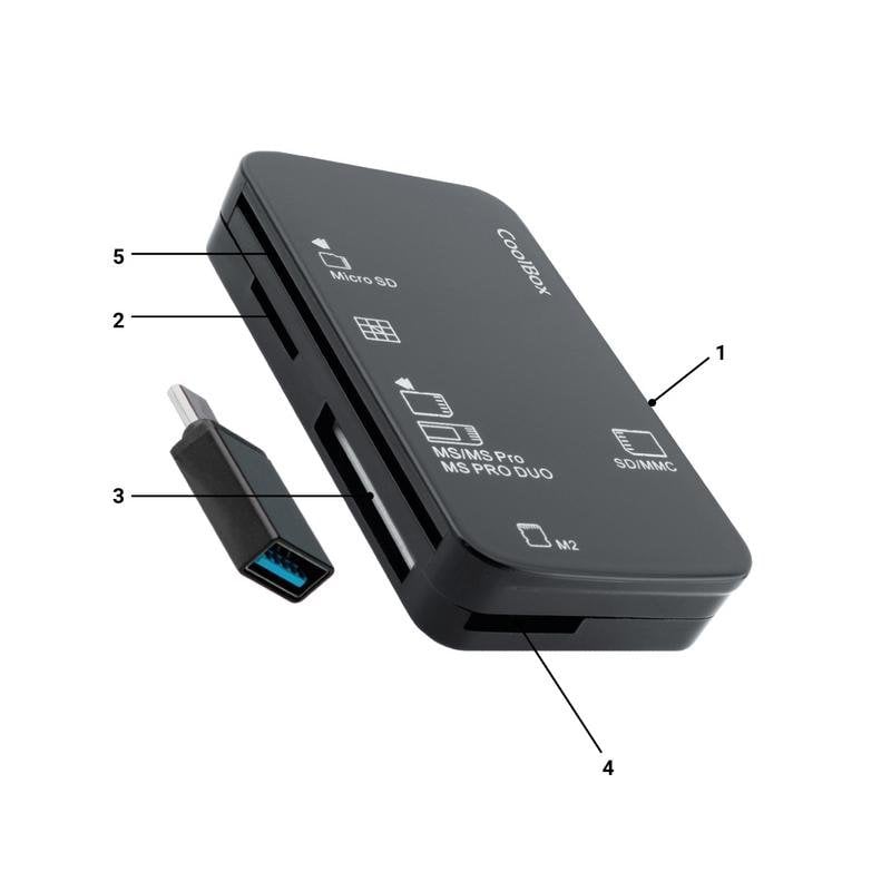 CoolBox COO-CRE-4AC kompaktes USB-A- und USB-C-Kartenlesegerät schwarz