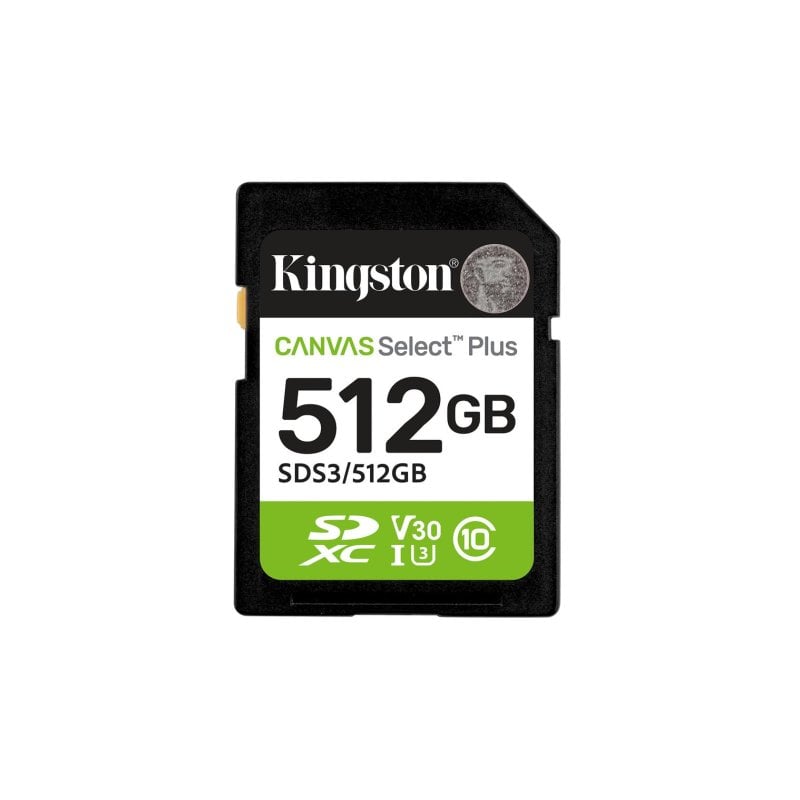 Tarjeta SD Kingston Canvas Select Plus 512 GB UHS-I U3 V30 150 MB/s resistente