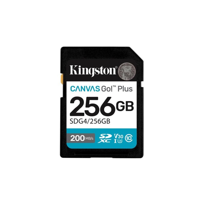 Carte SD Kingston Canvas Go! Plus 256GB UHS-I U3 V30 200MB/s 4K UHD noire