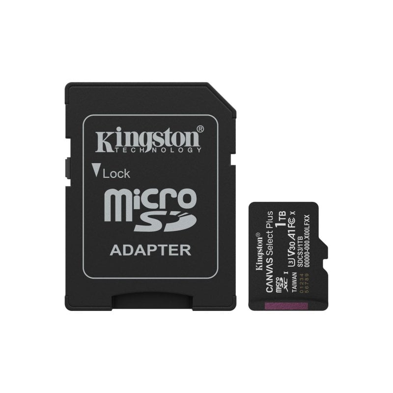 Tarjeta microSDXC Kingston Canvas Select Plus 1TB 150 MB/s UHS-I U3 V30 A1 con adaptador SD