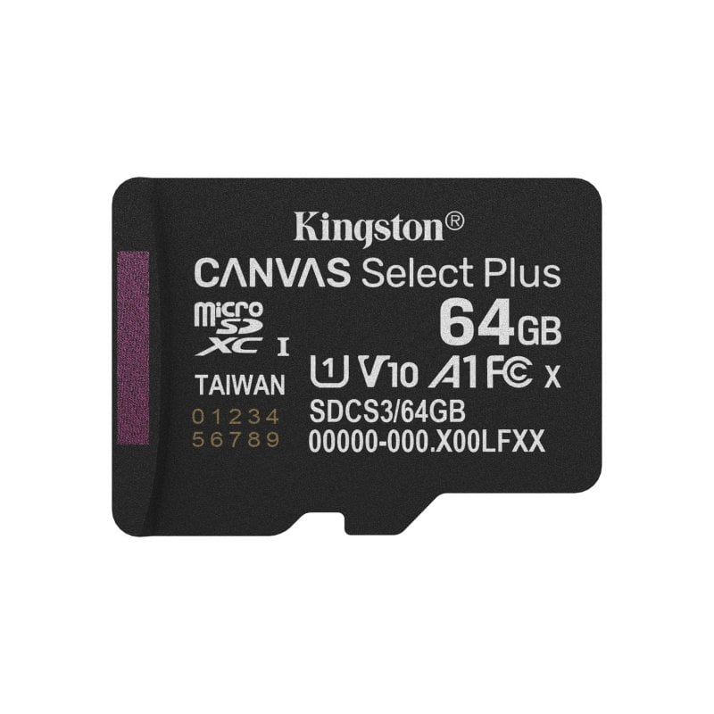 Tarjeta microSD Kingston Canvas Select Plus 64GB A1 UHS-I 100MB/s Negra
