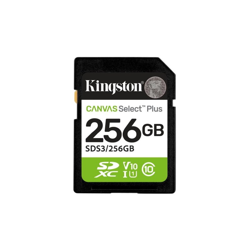 Tarjeta SD Kingston Canvas Select Plus 256GB UHS-I U1 V10 150 MB/s Verde Negro Blanco