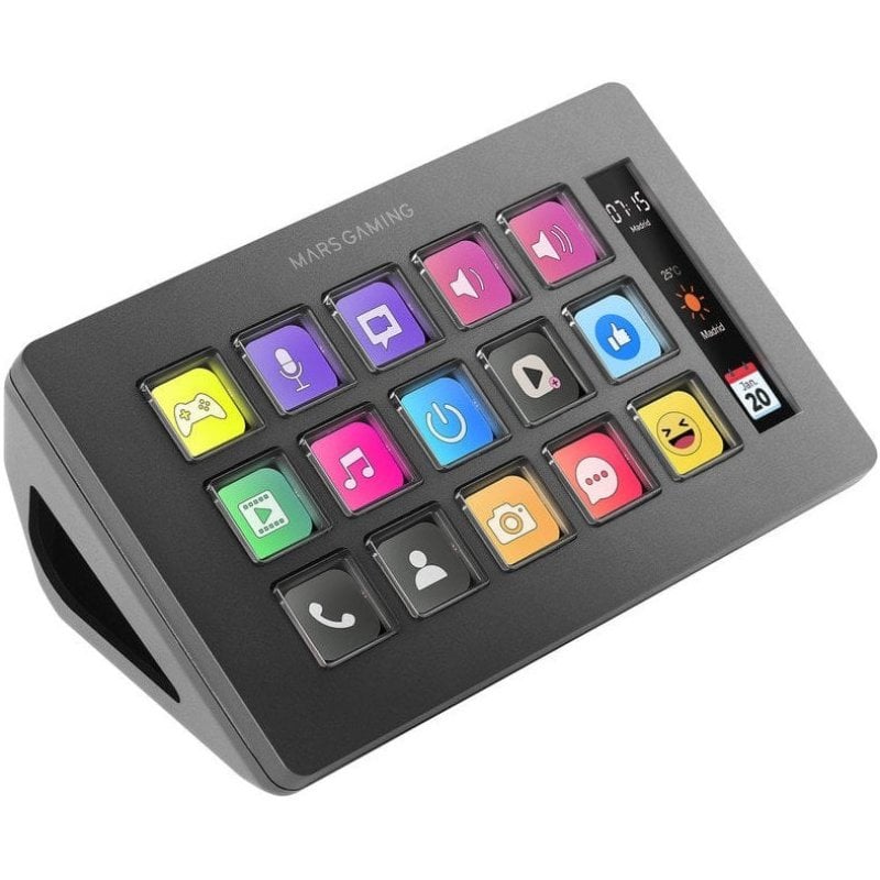 Mars Gaming MSD-ONE Control Deck Slim 15 Teclas Personalizables Pantalla LCD Windows y MacOS Negro