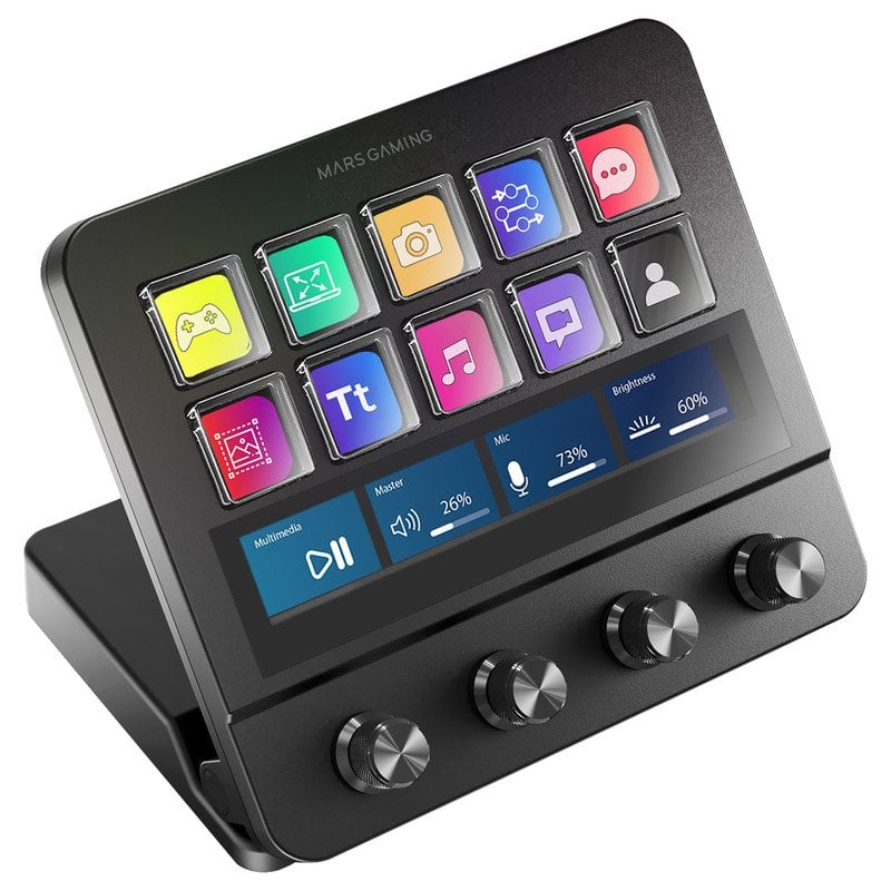 Mars Gaming Msd-pro Control Deck 10 Teclas Lcd 4 Diales Pantalla Táctil Extendida Animada Negro