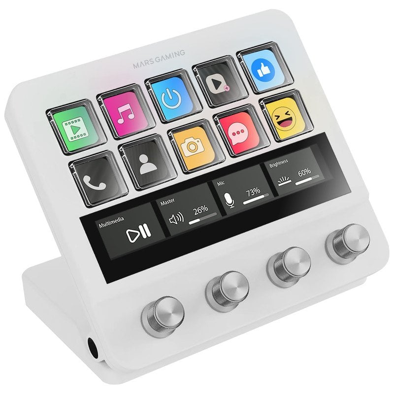 Mars Gaming MSD-PRO Control Deck 10 teclas LCD 4 seletores ecrã tátil alargado animado branco