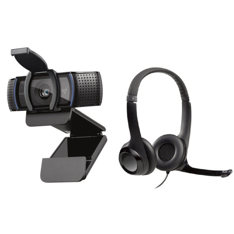 Logitech C920s Pro Webcam Full HD con Corrección de Iluminación + Logitech H390 Auriculares con Supresión de Ruido